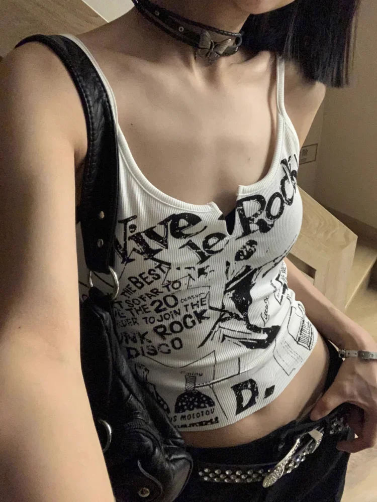 

2025 Summer Y2k Aesthetic Letter Print Tank Tops Women Streetwear Basic Slim Tanks Sleeveless Sexy Fashion Casual Cropped Top