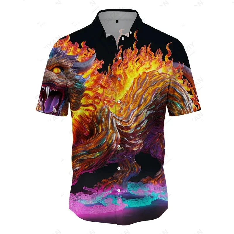 Camicie grafiche animali colorate con stampa completa camicia da spiaggia Hawaii a maniche corte da uomo camicia da festa abbottonata allentata Casual estiva