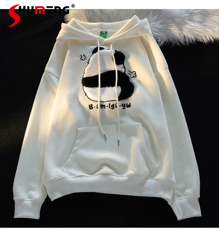 Japan Style Cute Cartoon Plush Panda Hooded Hoodies Woman Student 2023 Autumn New Loose Preppy Style Original Couple Jackets