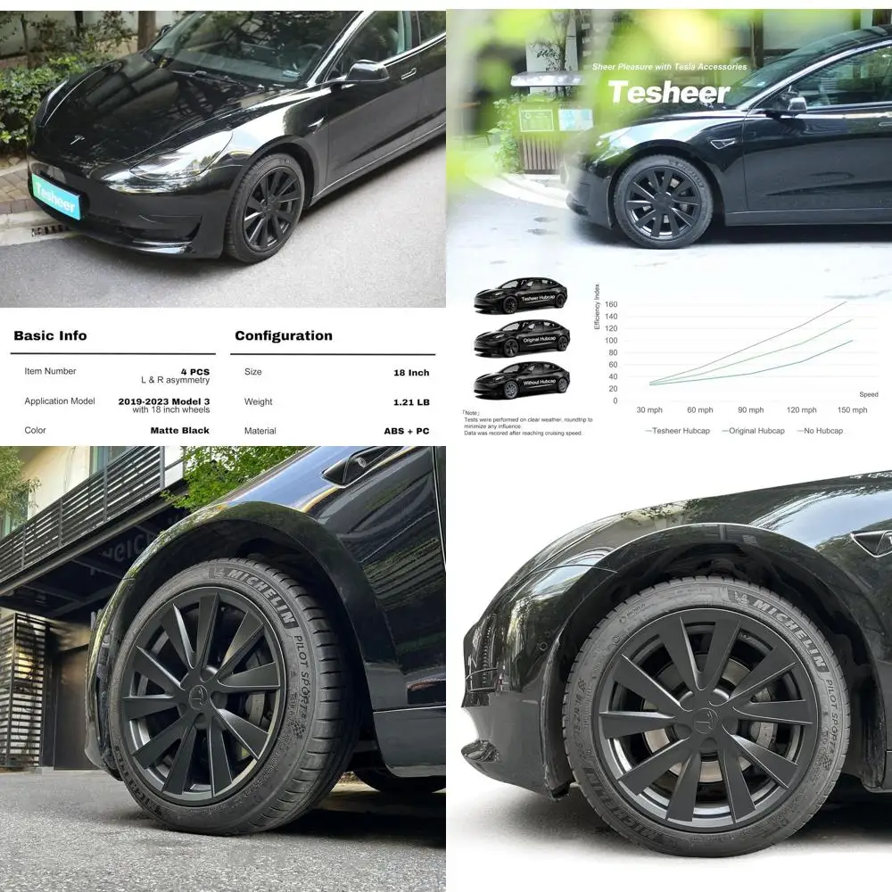 

Колпаки ступицы для Tesla Model 3, 18-дюймовые сменные колпаки ступицы, колпаки колес Uberturbine для модели 3, защита обода, 4 шт. (черные,
