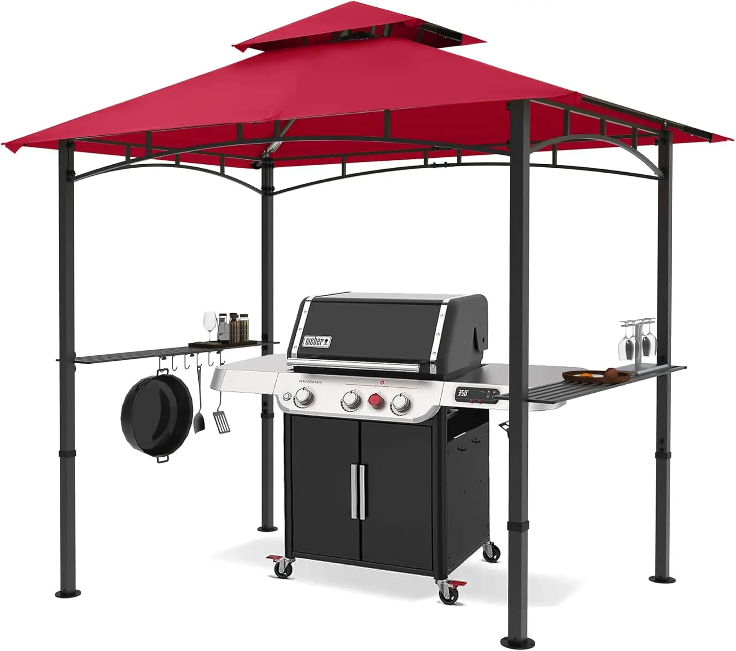 

8 x 5 Grill Gazebo Outdoor BBQ Gazebo Canopy with 2 LED Lights (Burgundy)