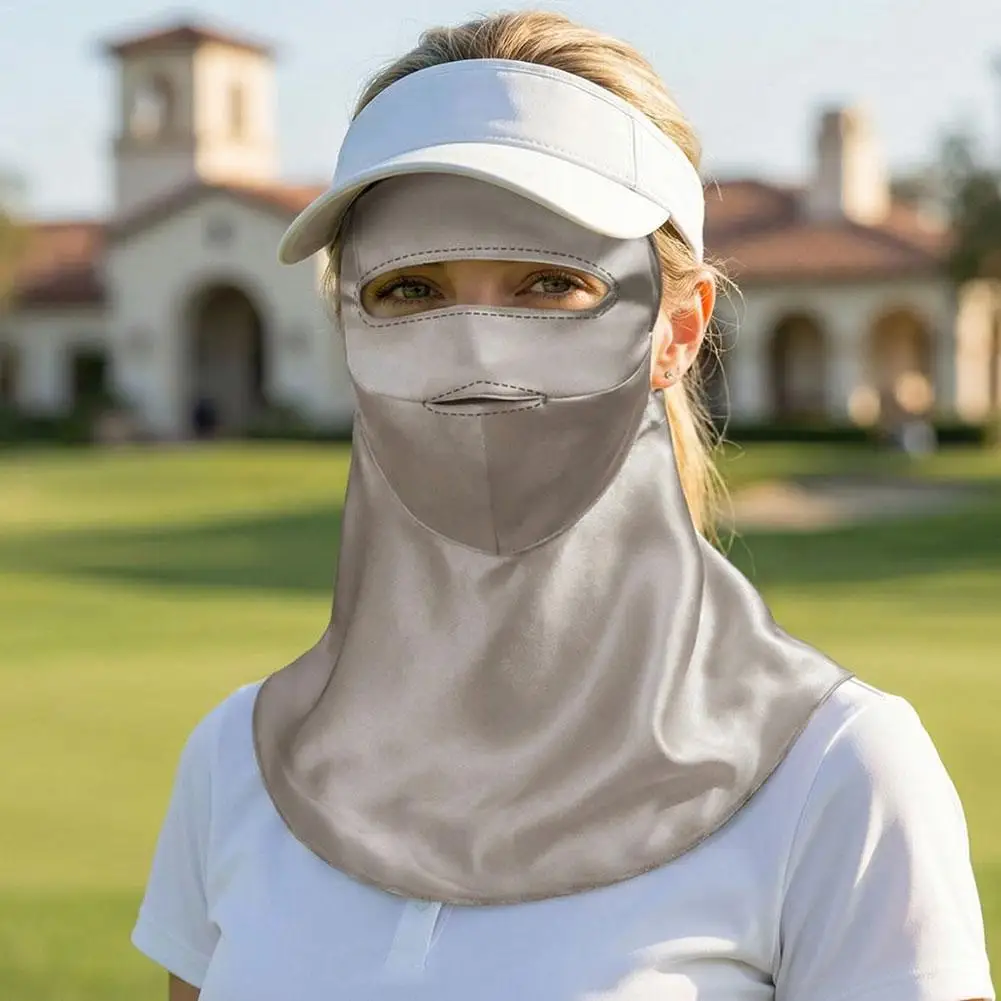 

Summer Cooling Silk Face Mask with Neck Cover UPF 50+ Sunshade Scarf Breathable Sunscreen Veil for Women Outdoor Hiking Travel