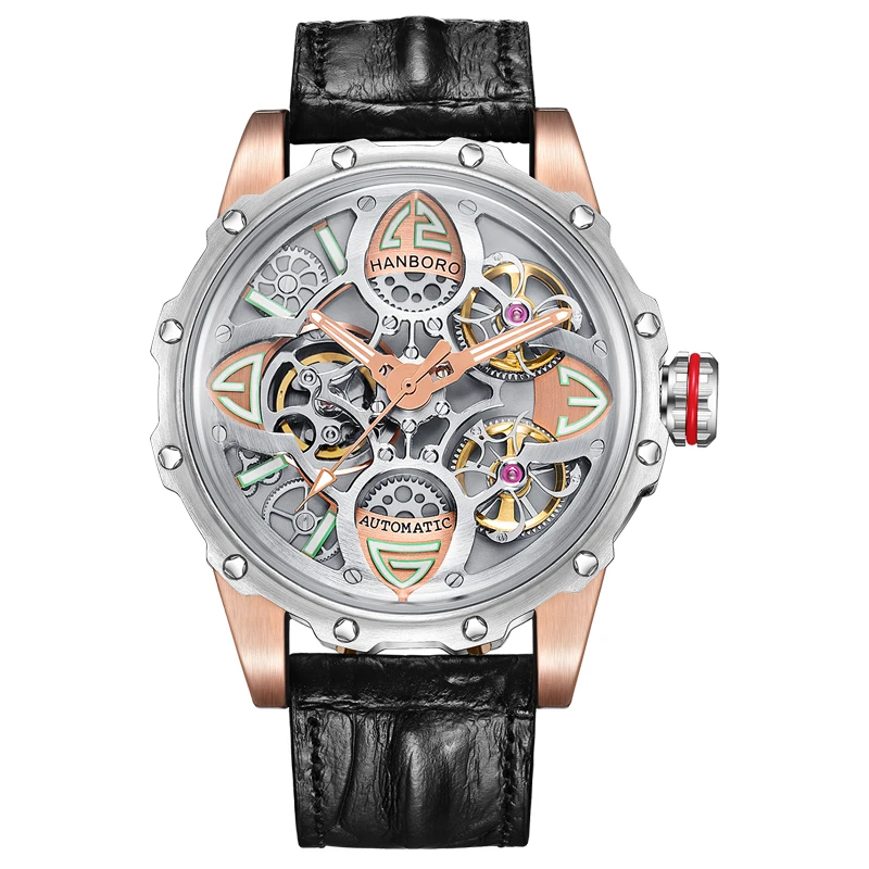 

HANBORO Clover King Fully Automatic Mechanical Watch for Men, Waterproof Hollow out Watch for Men