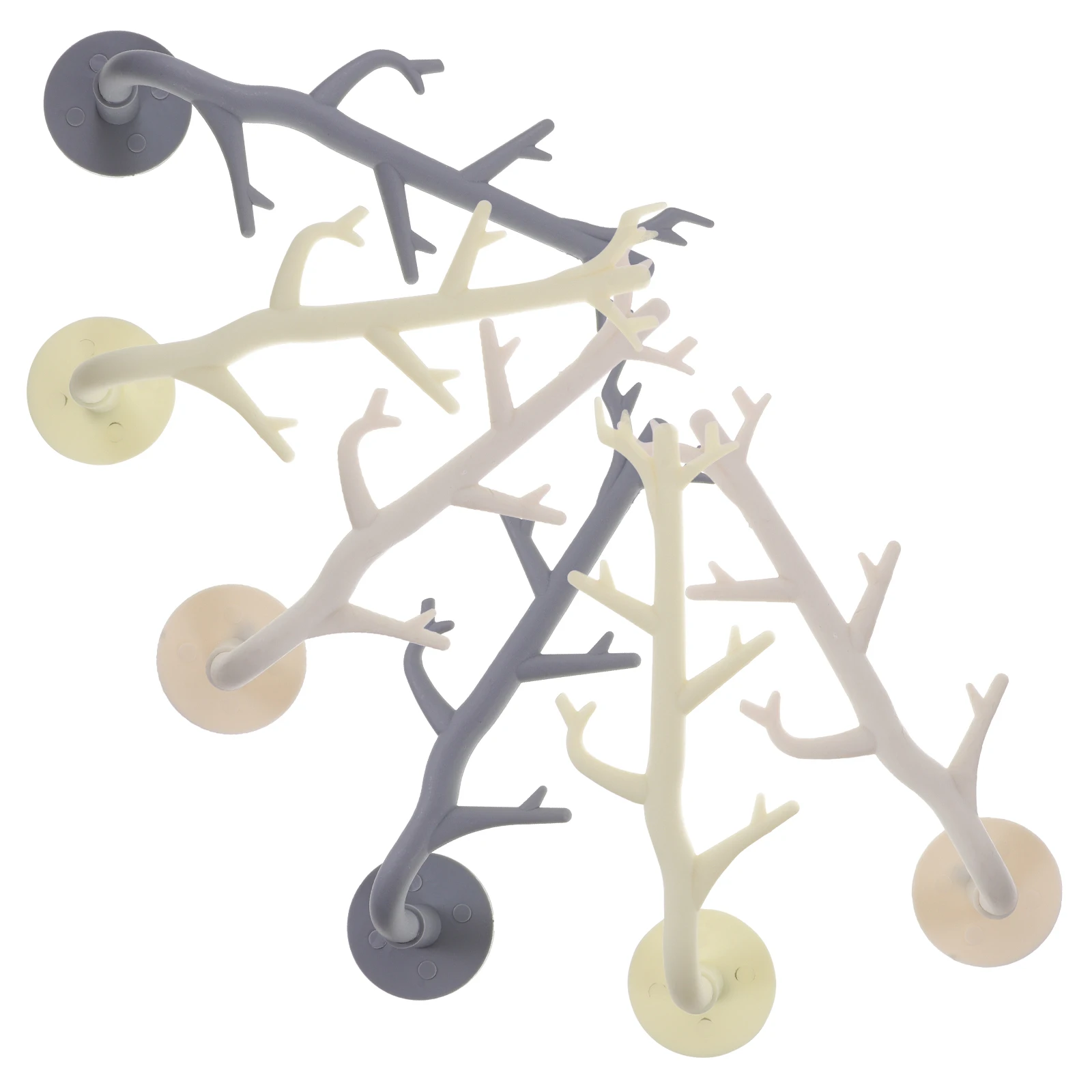 

6PCS Resin Branch Wall Hook Shaped Wall Decor Gray White Yellow Punch Free Hooks Colors Punch Storage Solution