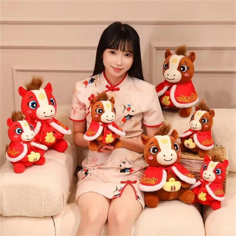 

Cartoon Horse Toy Chinese New Year Cartoon Plush Toy Horse Fun Stuffed Animals Throw Pillow Party Gift Handcrafts A2UB