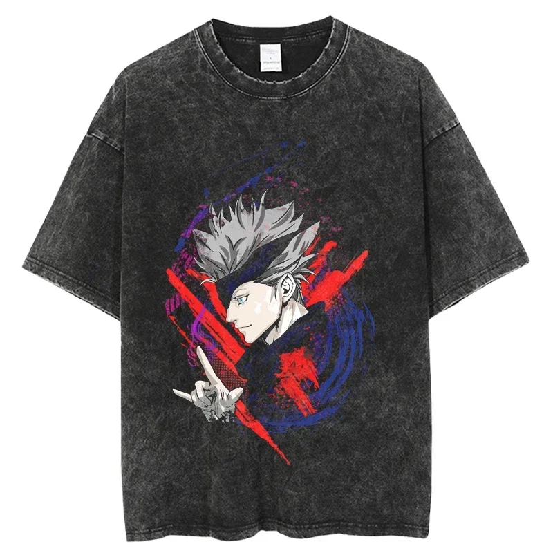 

Wholesale Japanese Anime Jujutsu Kaisen TShirts Streetwear Short Sleeves Washed Casual Hip Hop Harajuku Top Tees T-Shirts