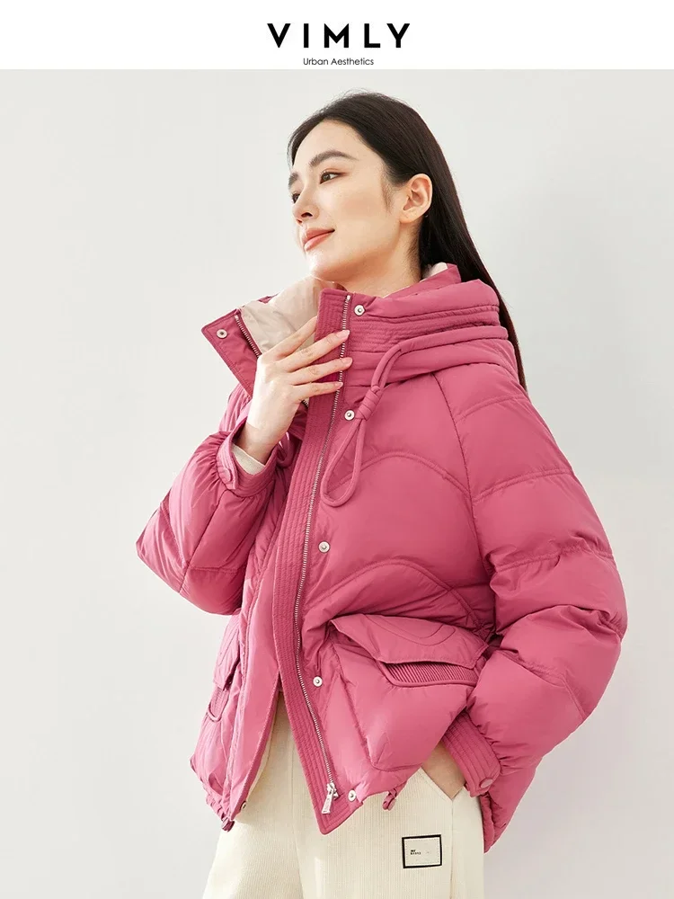 Vimly Hooded Zipper Duck Down Puffer Jacket 2023 Thick Warm Winter Coats Women Casual Loose Long Sleeve New in Outerwears 50670