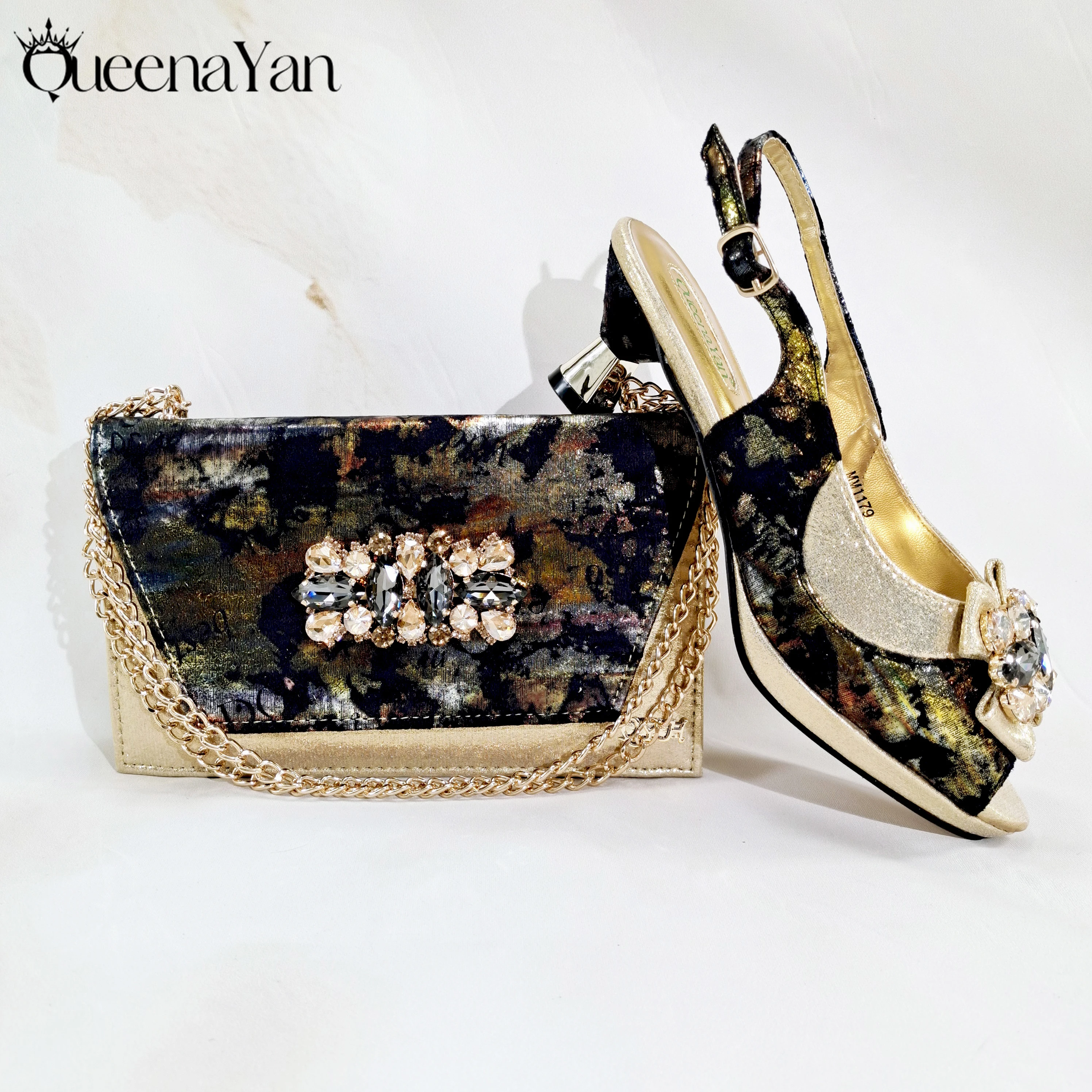 Italian Design Fashion Evening Shoes with Pointed Toe And Matching HandBag Elegant Women's Footwear for Special Occasions