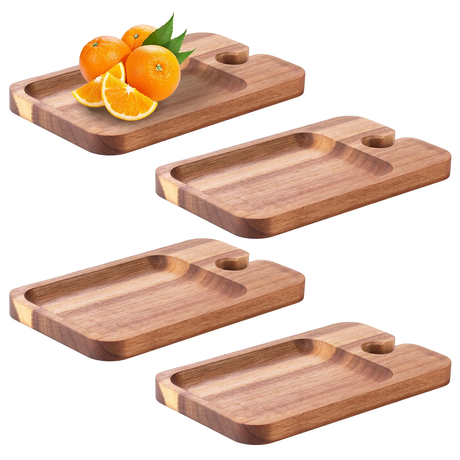 

4Pcs Wood Appetizer Plates With Wine Glass Holder Wine Appetizer Plates Wood Charcuterie Board for Wine Party Housewarming Party