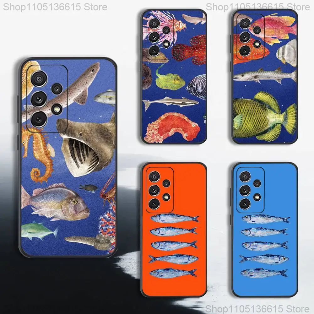 

Fish illustration Sardines Phone Case For Samsung S25,S24,S23,S22,S21,S20,S10,Ultra,Plus,Lite,FE,Soft Silicone Black Cover