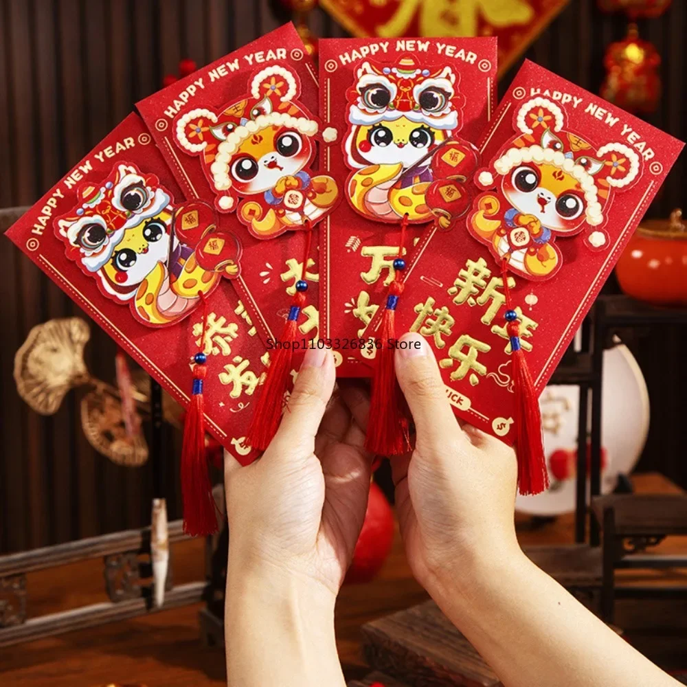 中国風の赤い3D封筒,6個,中国風,新年用,3Dラッキーバッグ,hongbao 2025