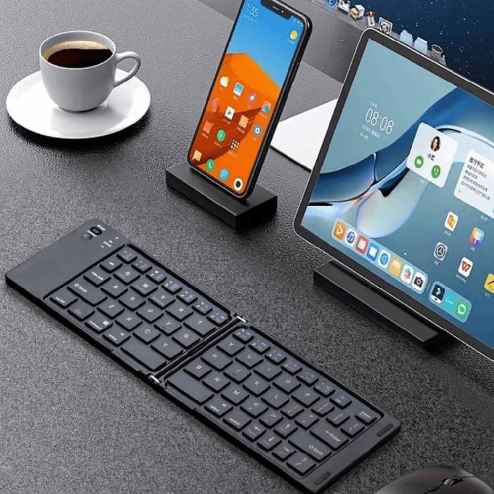 

Mini Wireless Folding Keyboard Slim Design Lightweight Bluetooth Keyboard Rechargeable Universal Foldable Keyboard Tablet