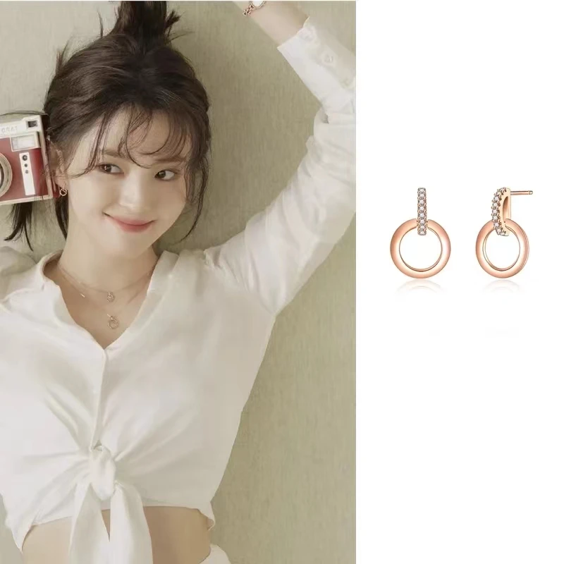 Korean Dramas Cannot Resist Han So Hee's Fashionable Zircon Silver Needle Light Luxury Jewelry Gift with The Same Style Earrings