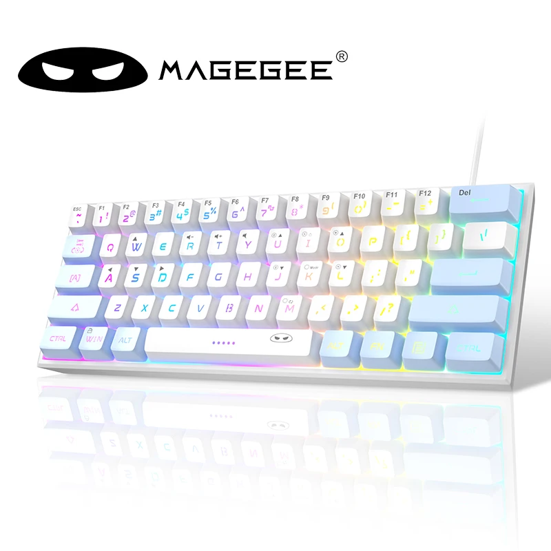 MageGee Mini 60% gamingtoetsenbord, RGB-achtergrondverlichting 61-toetsen ultracompact toetsenbord, TS91 Ergonomisch waterdicht mechanisch aanvoelend kantoor