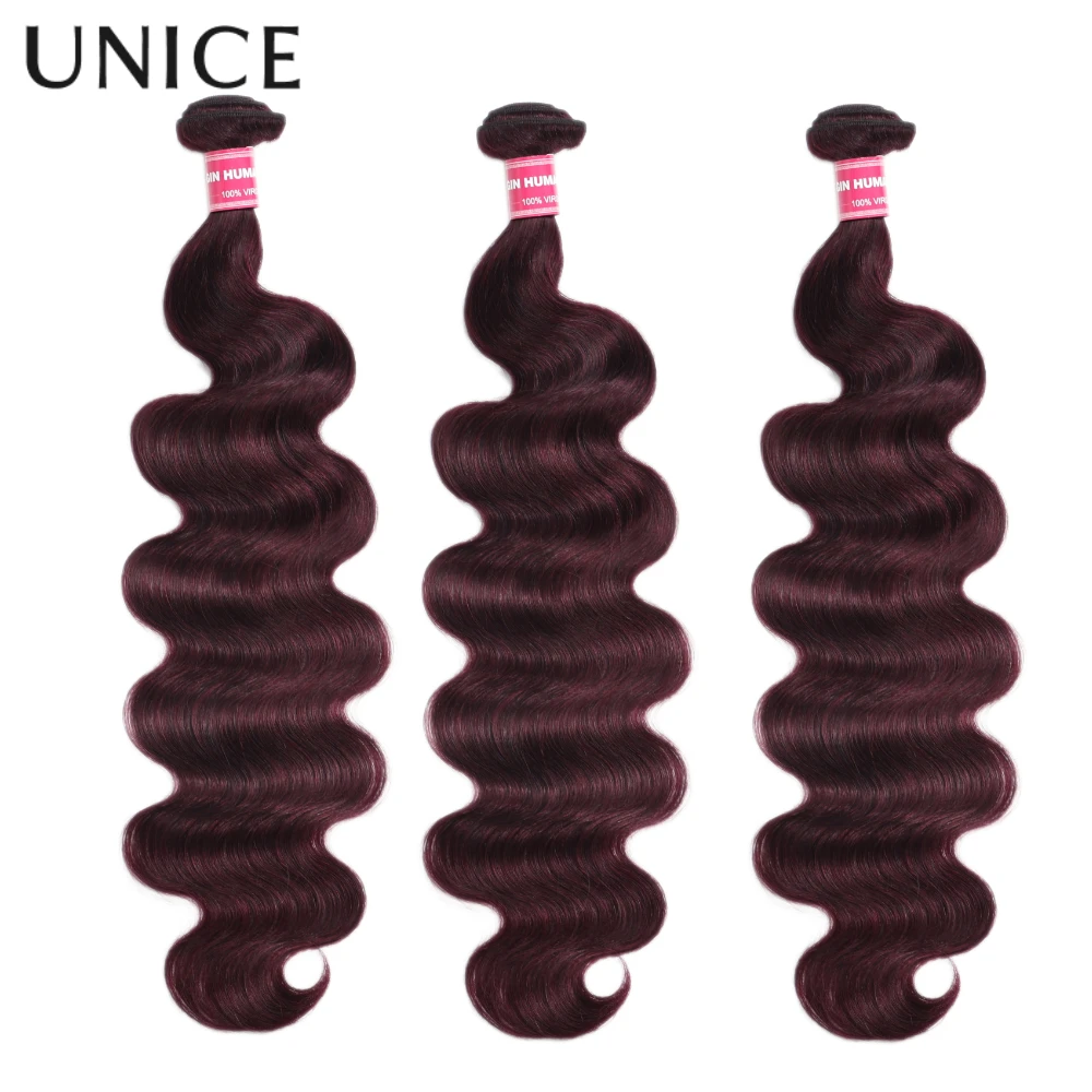 UNICE Hair Black Cherry Colored Body Wave Human Hair Bundles 1/3/4 PCS Deal 100Grams Per Bundle image 3