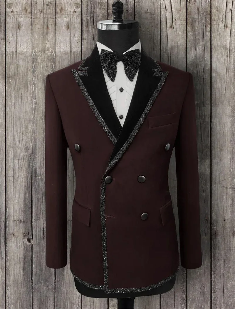 Formal Bling Men Suits For Wedding Beaded Groom Tuxedo 1 Pcs Blazer Jacket Custom Made Double Breasted Prom Dress Male Coat