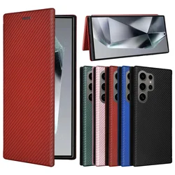 For Samsung Galaxy S24 Ultra Cover Luxury Flip Skin Carbon Fiber Magnetic Adsorption Case For Galaxy S24 Ultra Phone Bags