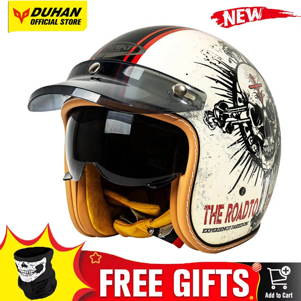 

Retro Motorcycle Helmet 3/4 Open Face Moto Helmets Vintage DOT Certification Motorbike Helmet Half Face Men Four Seasons