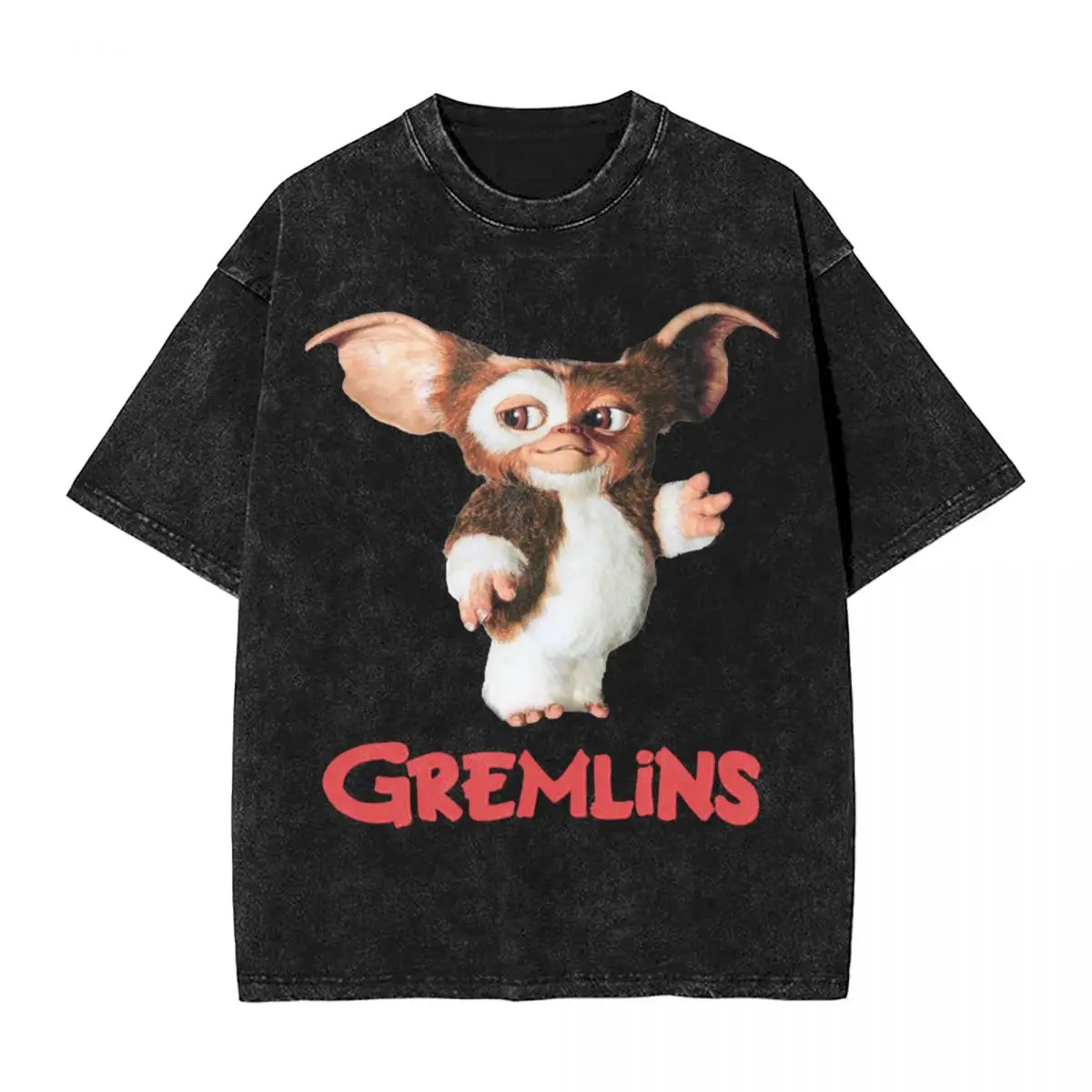 Gremlins Gizmo T Shirt Washed 100% Cotton Oversize T-Shirt Monster 80s Horror Christmas Movie Novelty Graphic Printed Tops Tees