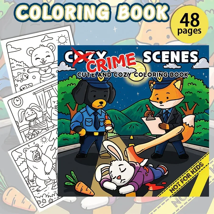 Cute crime chronicle coloring book, fantasy mystery scene, parent-child DIY puzzle solving, easy stress relief