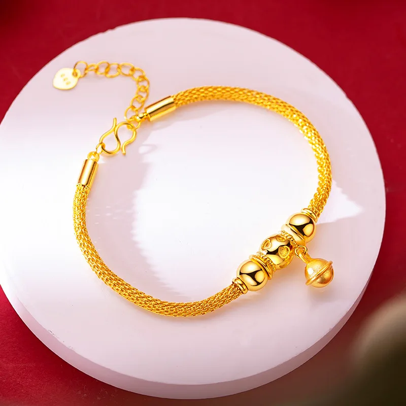 Exquisite Gold Color Bracelets for Men Little Bell Rich Gold Lock Bracelet Wedding Christmas Gifts Jewelry Thicken Not Fade