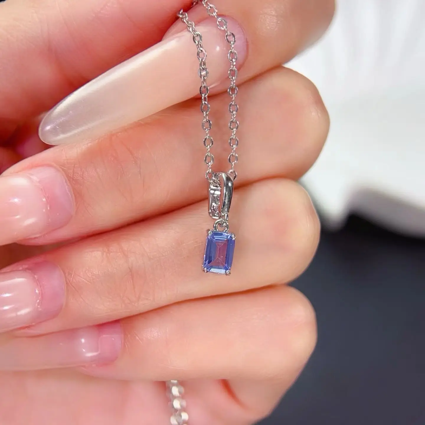 Genuine Natural Tanzanite 925 Silver Pendant, 6x4mm Minimalist Emerald Cut Tanzanite Necklace Pendant, Elegant Fine Jewelry Gift