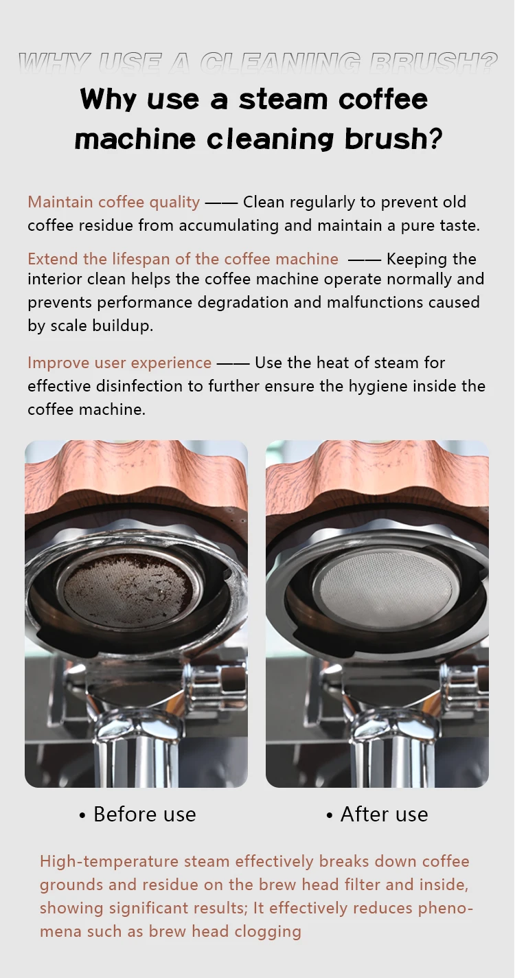 Cepillo de Limpieza a Vapor para Cafetera, Cepillo de Limpieza con Mango Largo Ajustable para Cabezal de Máquina de Espr
