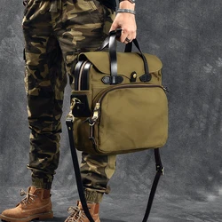 Sac à main vintage en toile et cuir véritable pour hommes, mallette d'affaires de haute qualité, sac de voyage en plein air, sac messager pour ordinateur de 15 pouces