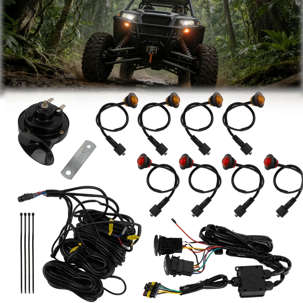 Universal UTV Blinker Signal Kit with Horn Switch Obstacle Lamp Wire Harness for Polaris RZR XP 1000 Ranger 1000 Commander Max