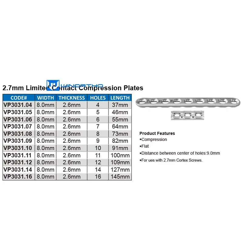 2.7mm LC-DCP plates veterinary orthopedic instruments  pet animal surgical Compression winortho