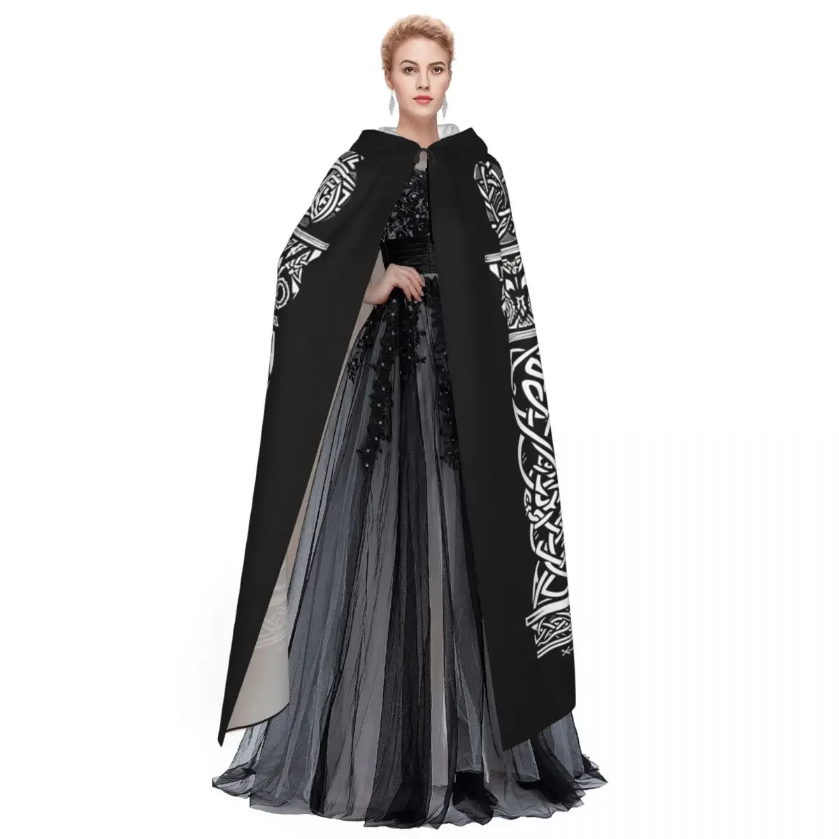 Custom Norse Nordic Viking Celtic Long Hooded Cloak Witch Medieval Costume Cosplay Cape HalloweenParty Adult Unisex