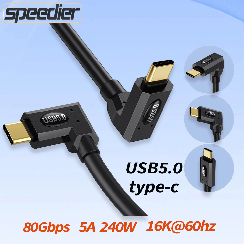 

USB 5.0 Type C Male To Female Port Extension Cable 90 Degrees 80Gbps 16K 240W Fast Charging Thunderbolt 3 4 5 for Max IPad EGPU