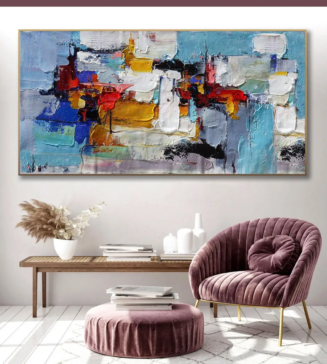 1pc frameless Canvas Painting Palette Knife Impasto Extra Large 3D Texture Bright Color Handmade On Canvas Abstract Multicolor W