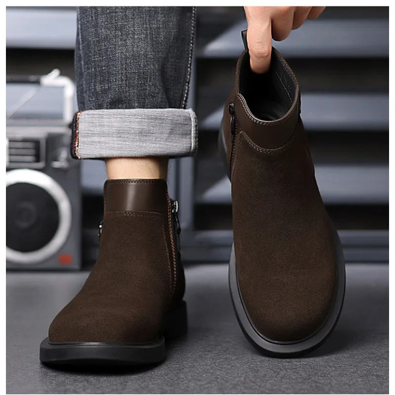 Botas de tornozelo de negócios de camurça de vaca retro para homens novo designer de sola macia sapatos de designer moda casual fivela chelsea botas masculinas