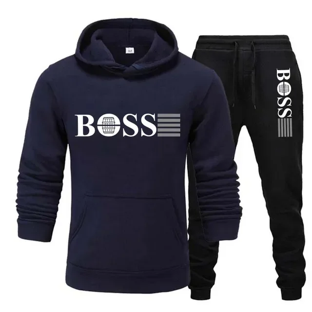 2025 Autumn/Winter new Men's hooded sweatshirt + long pants 2-piece set, outdoor training jogging men's casual sweatshirt set