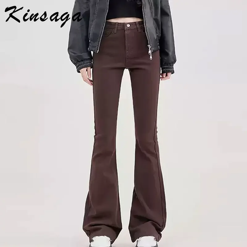 Kinsaga Ngola Red High Waist Smoke Pipe Pants Women Korean Pear-Shaped Nine Point Narrow Straight Jeans Petite Girl Capris Jeans