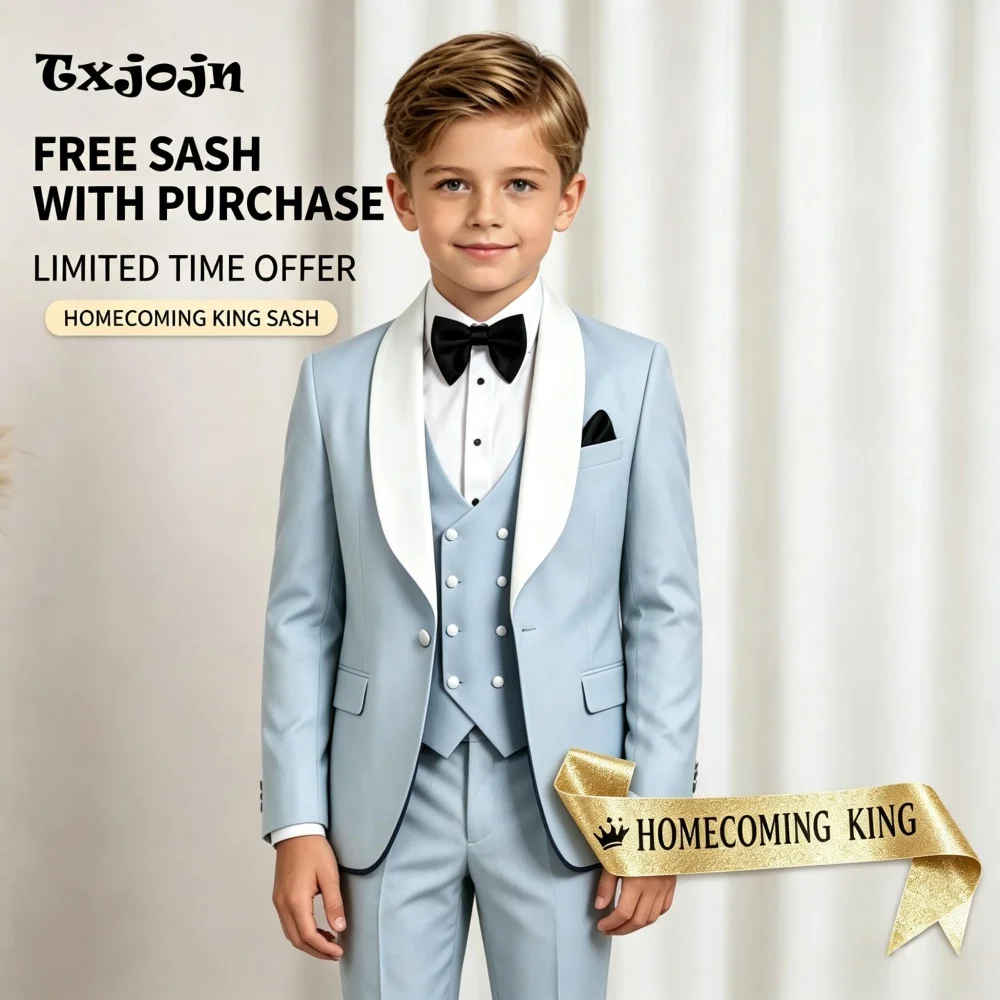 Casual Homecoming Suit for Boys Formal Wedding Tuxedo 3 Piece Bicolor Jacket Pants Vest Kids Blazer Set Slim Fit Tailored Outfit
