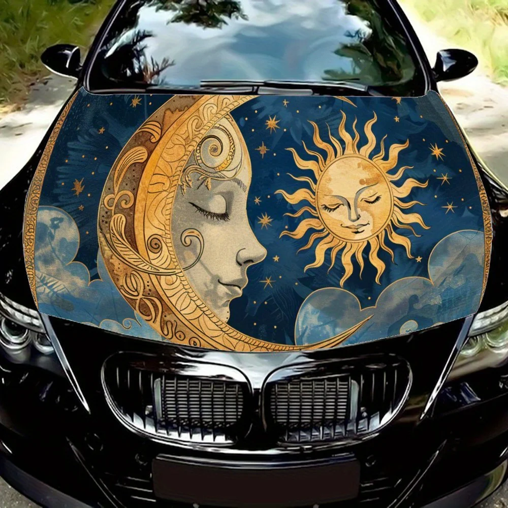 

Celestial Moon and Sun Car Hood Decal Sticker, Durable Car Vinyl Wraps Suitable for Most Vehicles, Car Engine Hood Protective Fi