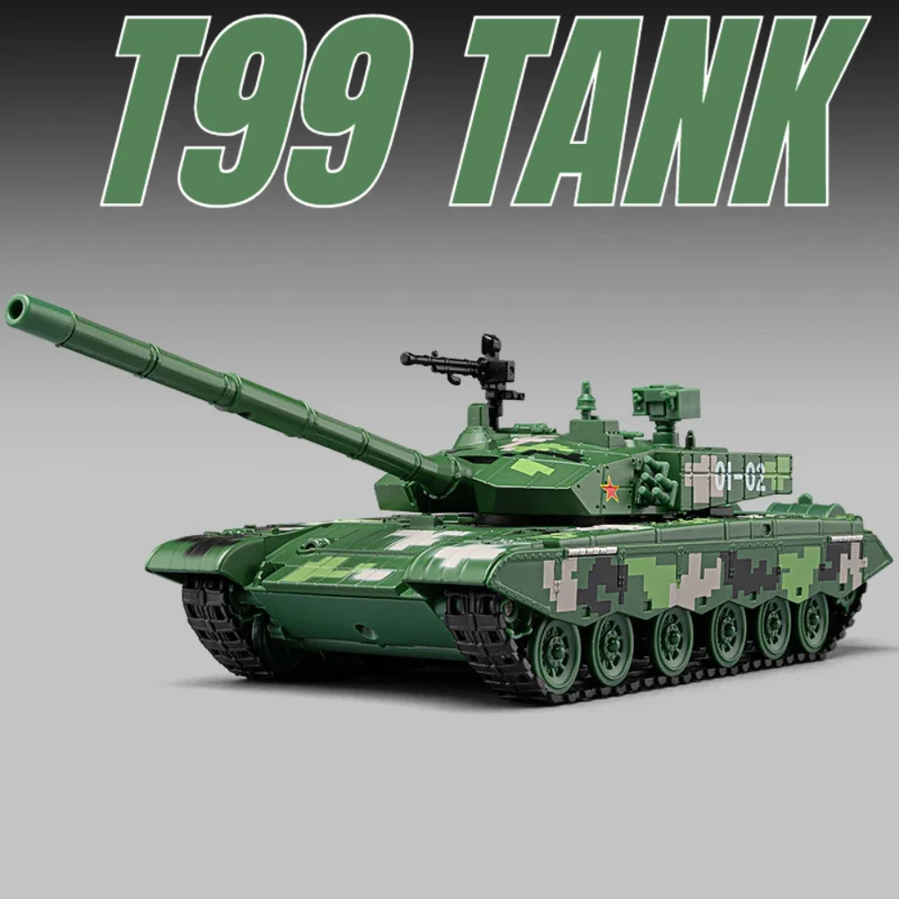 

1:40 Scale T99 Tank Model Toy Car Adjustable Cannon Barrel Music Light Alloy Body Wheel Linkage Military Models Collection Gifts