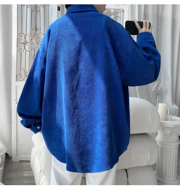Spring Autumn Men's Corduroy Long Sleeve Shirts For Men Korean Shirt Fashion Casual Loose Oversize Shirt Coat Y2k Streetwear