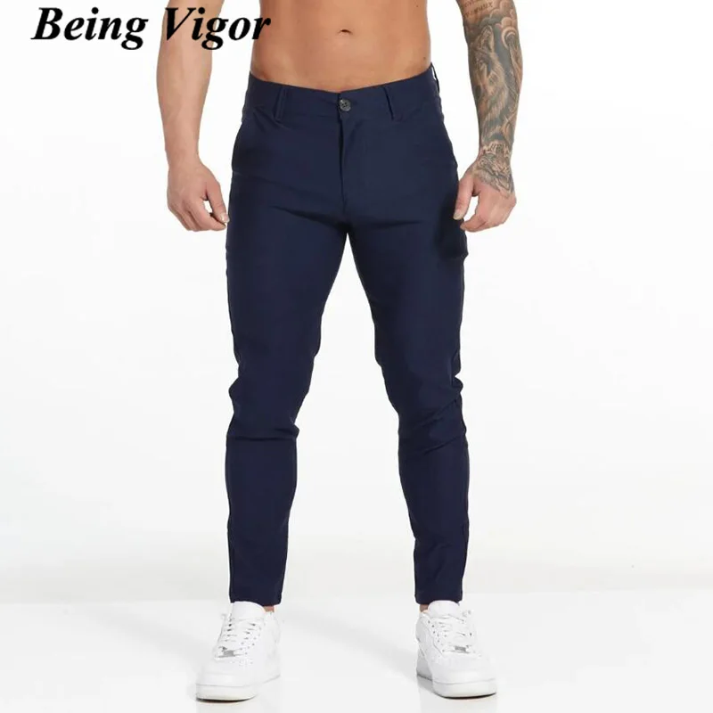 Being Vigor Inch Size Solid Cotton Business Casual Mens Pants Slim Fit Pencial Leg Basic Stretchy Chino Pants Mens Trousers