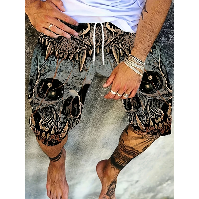 Fashion Skull Graphic 3D Print Beach Shorts Summer Men Women Oversized Surfing Board Shorts Swimwear Cool Trunks Kids Clothing