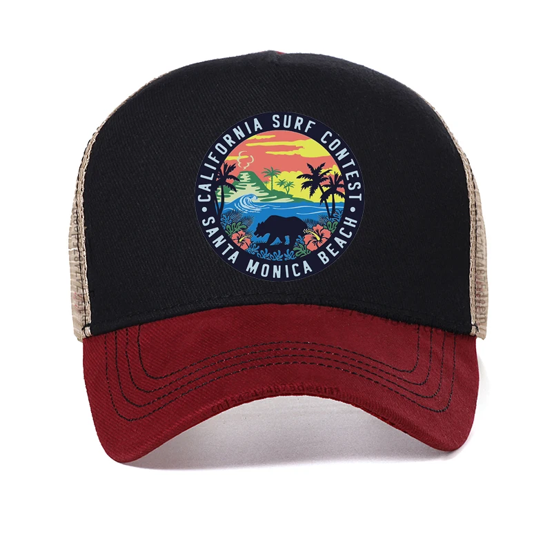 summer california surf contest baseball cap outdoor Cartoon print santa monica beach Women hat Mesh breathable Snapback hats