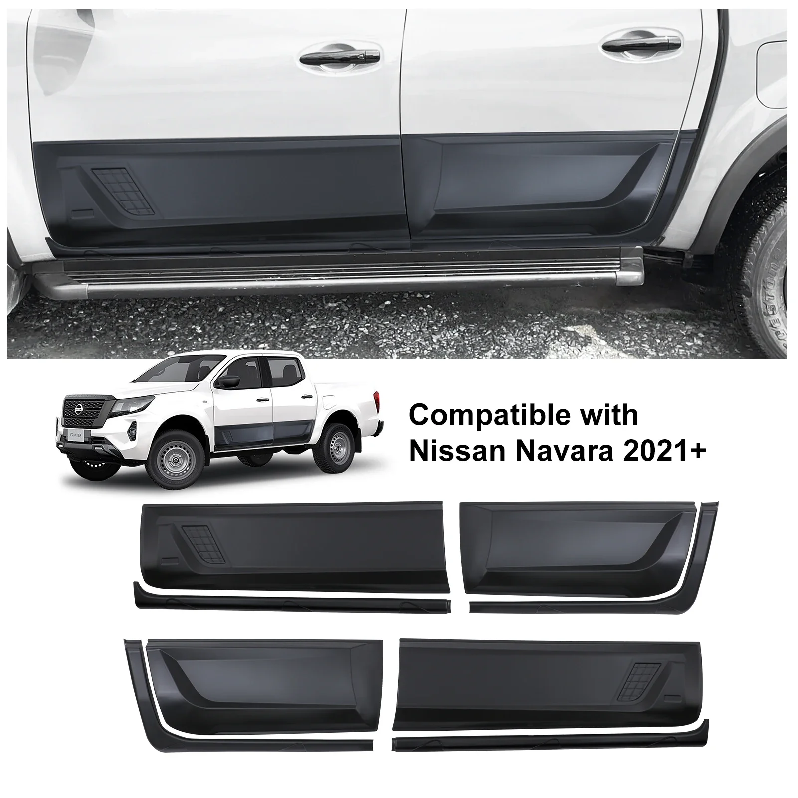 Car Double Cab Side Body Cladding for Nissan Navara Frontier 2021 2022 2023 Side Molding Guard Car Accessories 4PCS