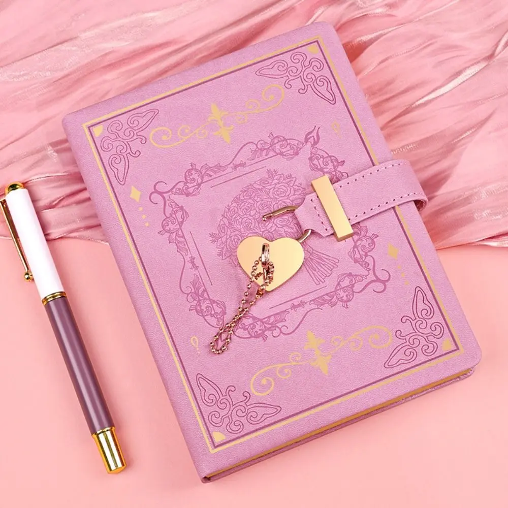 Delicate B6 Diary Book 288 Pages Dirt-proof Memo Notebook with Lock PU Leather Word Book Women