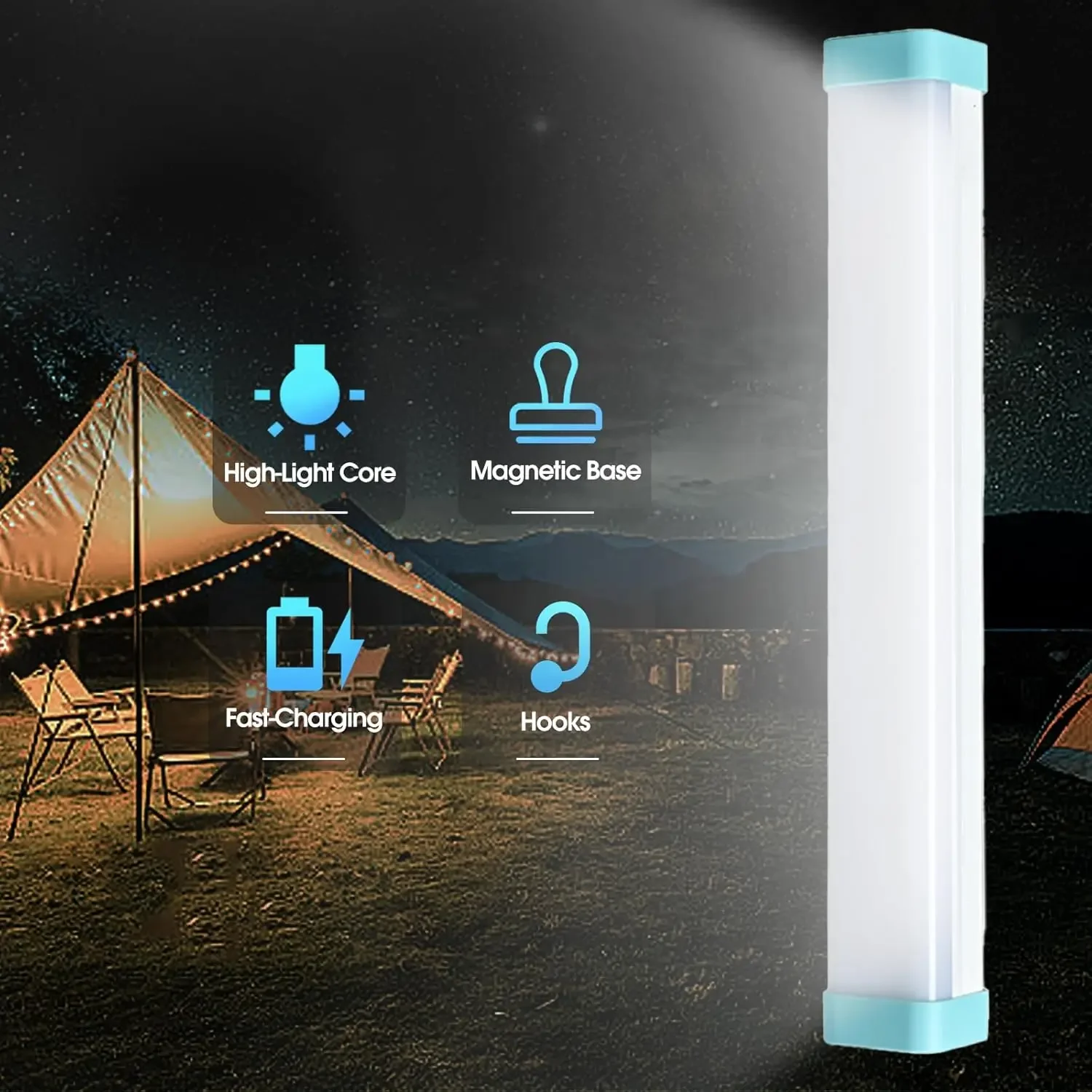 Portable Magnetic Work Light Rechargeable 1200 Lumen LED Tube 4 Dimmable Level Outdoor Camping Waterproof Emergency Warning Lamp