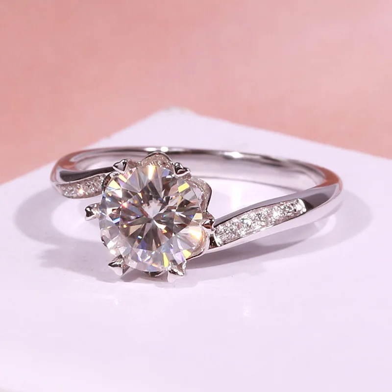 Douyin Taobao Kuaishou live broadcast supply classic six-claw flower 2 carat imitation Moissanite open ring female