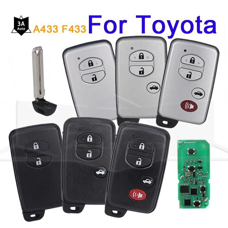 Auto Control Remote Key for Toyota Land Cruiser Prado Camry Crown Aurion LC200 2/3/4Buttons Fob A433 F433 Entry Smart Car Key