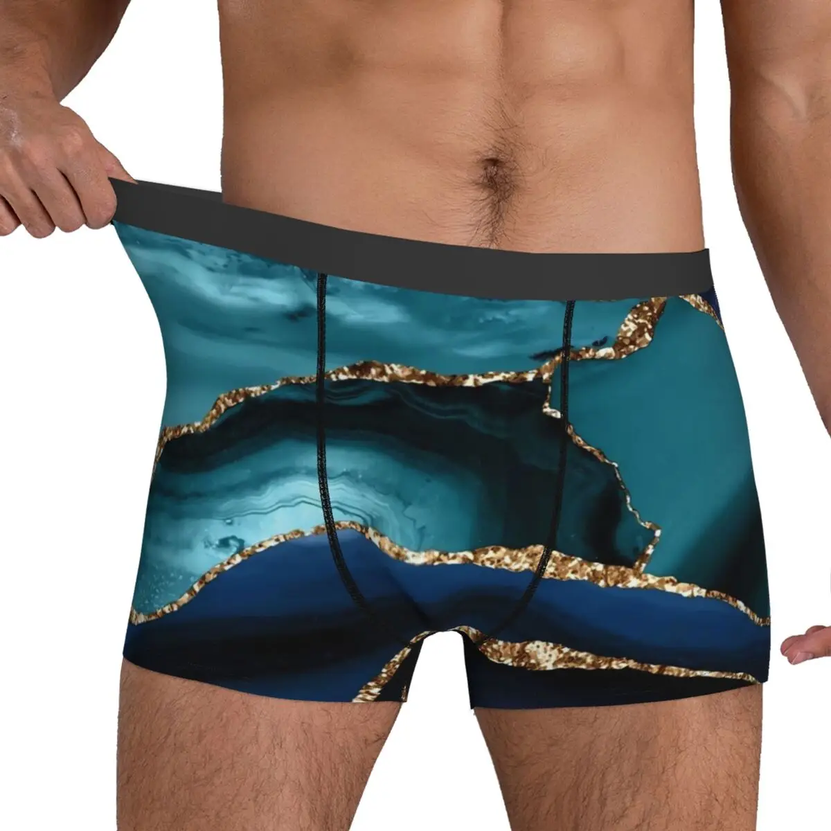 Blue Marble Underwear Abstract Liquid Males Boxer Brief Breathable Trunk Trenky Custom Large Size Panties