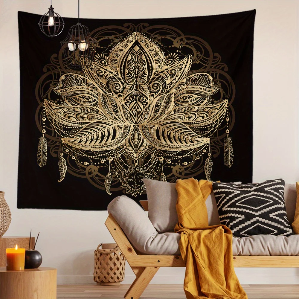 

Golden Floral Tapestry Background Cloth Hanging Cloth Bedroom Bedside Decorative Wall Cloth Rental Dormitory Tapestry
